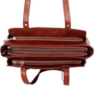 Ladies Premium Original Leather Office Tote Bag with Triple Zip Compartments