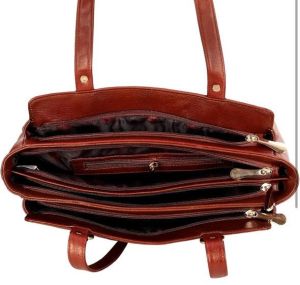Ladies Premium Original Leather Office Tote Bag with Triple Zip Compartments
