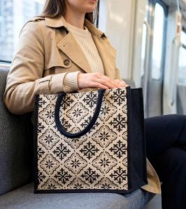 Premium Ethnic Print Jute Utility Tote Bag