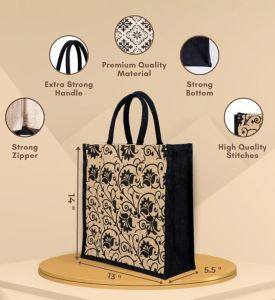 Premium Ethnic Print Jute Utility Tote Bag