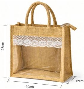 Premium Transparent Window Jute Gift Tote Bag