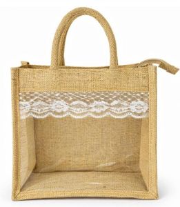 Premium Transparent Window Jute Gift Tote Bag