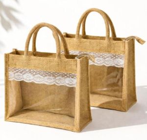 Premium Transparent Window Jute Gift Tote Bag