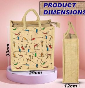 Premium Yoga Print Jute Grocery &AMP; Utility Tote Bag