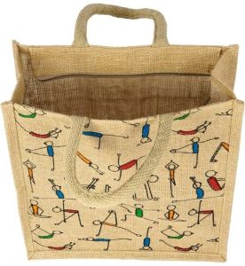 Premium Yoga Print Jute Grocery &AMP; Utility Tote Bag