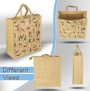 Premium Yoga Print Jute Grocery &AMP; Utility Tote Bag