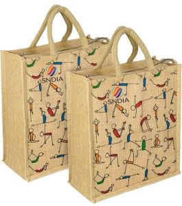 Premium Yoga Print Jute Grocery &AMP; Utility Tote Bag