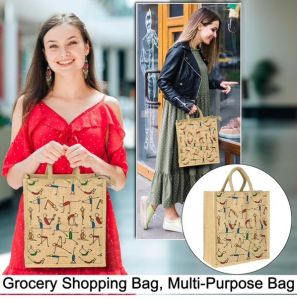 Premium Yoga Print Jute Grocery &AMP; Utility Tote Bag
