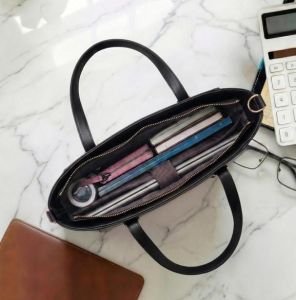 Women&Rsquo;S Premium Black Leather Office Tote Bag