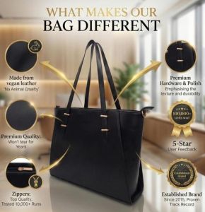 Women&Rsquo;S Premium Black Leather Office Tote Bag