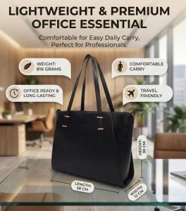 Women&Rsquo;S Premium Black Leather Office Tote Bag