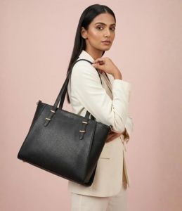 Women&Rsquo;S Premium Black Leather Office Tote Bag