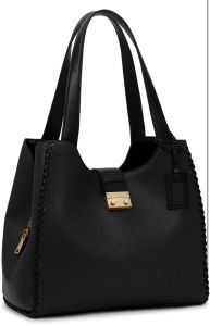 Women&Rsquo;S Premium Black Textured Leather Shoulder Tote Bag