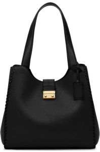 Women&Rsquo;S Premium Black Textured Leather Shoulder Tote Bag
