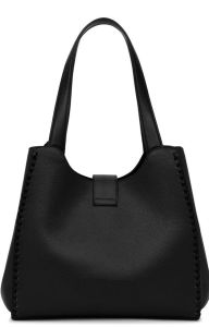 Women&Rsquo;S Premium Black Textured Leather Shoulder Tote Bag