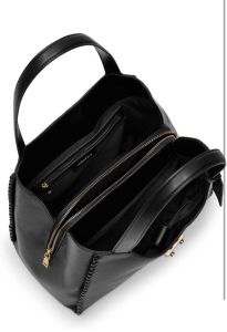 Women&Rsquo;S Premium Black Textured Leather Shoulder Tote Bag