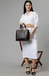 Women&Rsquo;S Premium Genuine Leather Handbag with Braided Handle Design