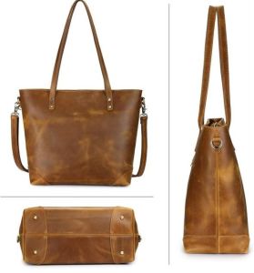 Women&Rsquo;S Premium Vintage Crazy Horse Leather Tote Bag