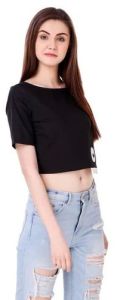 Ladies Black Cotton Crop Top