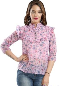 Ladies Pink Chiffon Printed Top