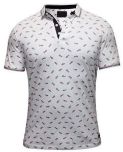 Mens White Cotton Printed Polo T-Shirt