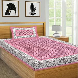 Pink Cotton Printed Single Bed Sheet