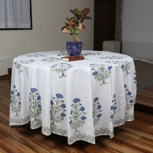White Cotton Printed Round Table Cloth