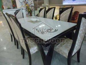 8 Seater Marble Top Wooden Dining Table Set
