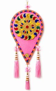 Handmade Gujarati Style Pink Cloth Wall Hanging