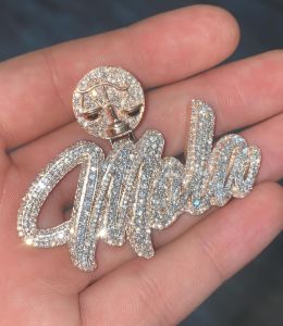 Golden Custom Diamond Name Pendant
