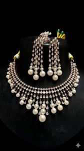 Ivory Cascade Pearl Diamond Necklace Set