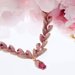Rose Petal Ruby Moissanite Couture Necklace