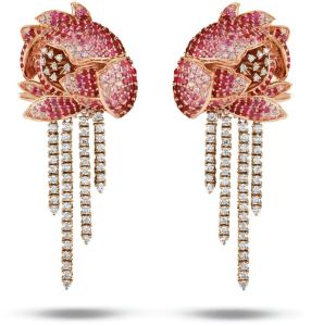 Ruby Blossom Tassel Moissanite Earrings