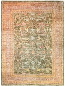 Hand Knotted Moss Green Vintage Wool Rug