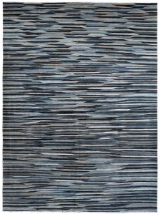 Hand Woven Ocean Stripe Abstract Wool Kilim Rug