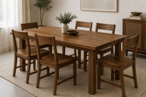 Solid Wood 6 Seater Rectangular Dining Table Set