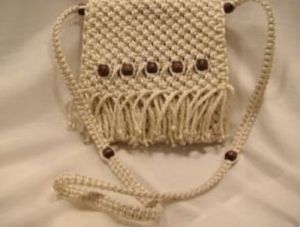 Beige Cotton Macrame Cross Body Bag