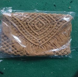 Beige Handwoven Cotton Macrame Sling Bag