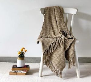 Beige Handwoven Cotton Throw Blanket