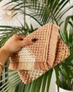 Beige Macrame Boho Cotton Sling Bag