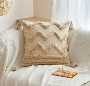 Beige Tufted Bohemian Cushion Cover