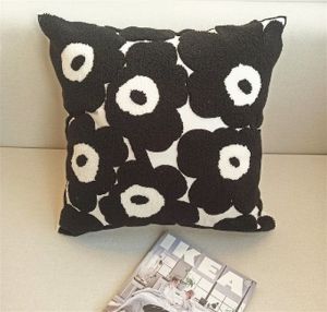 Black Tufted Cotton Floral Throw Cover