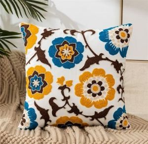 Cotton Tufted Floral Cushion Cover