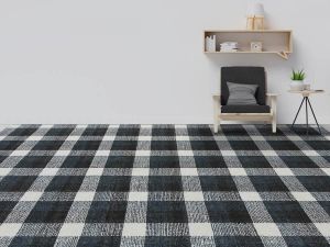 Dark Grey Checkered Handmade Tufted Floor Rug