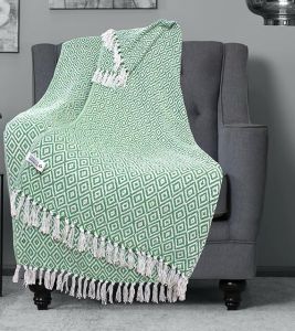 Green Argyle Pattern Cotton Throw Blanket