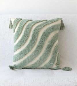 Green Boho Tufted Throw Pillow Cover