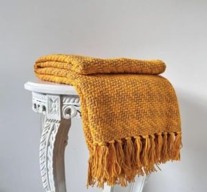 Mustard Yellow Handwoven Cotton Throw Blanket