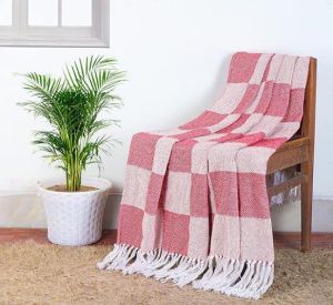 Pink Checked Cotton Throw Blanket