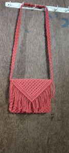 Pink Cotton Macrame Cross Body Bag