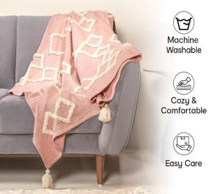 Pink Cotton Tufted Throw Blanket